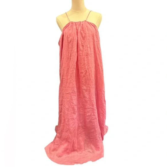 Massimo Dutti Long Gathered Pink Dress With a Halter Neckline  in Sz S - Picture 5 of 10